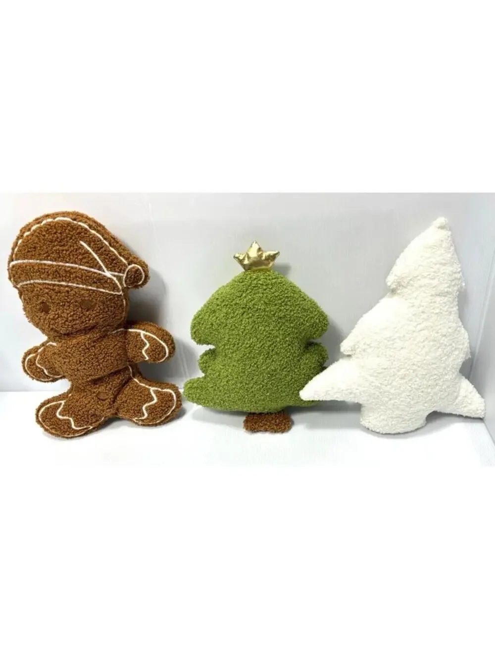 3pc Christmas Plush Throw Pillow Set Gingerbread Man Green White Trees Soft New